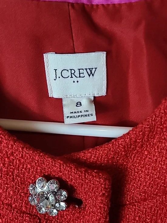 JCrew red Tweed Lady Jacket With Jeweled Buttons Size 8 - Picture 3 of 6